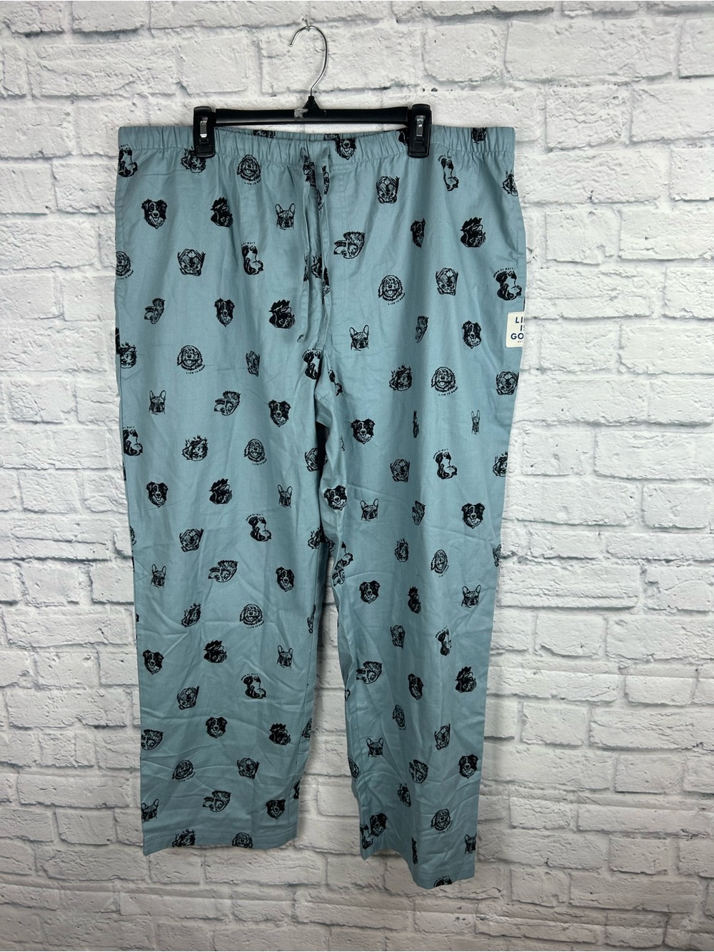 Life is Good Men’s XL Dog Print Blue Cotton Pull On Pants Lounge Casual